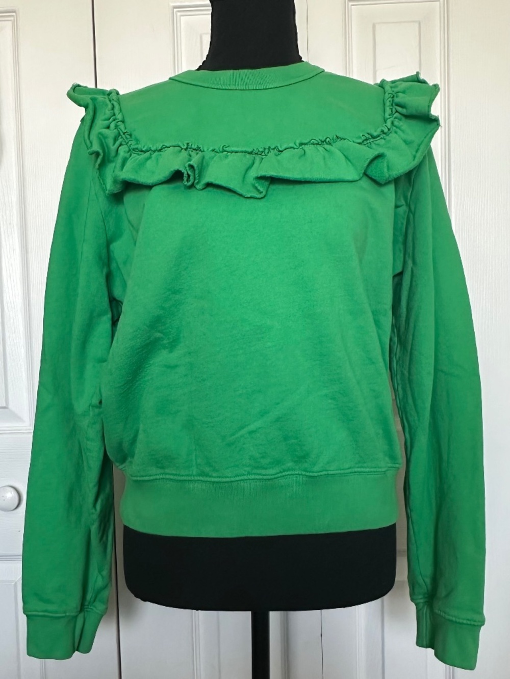 Clare V. Green Ruffle Sweatshirt, Green, Size Large